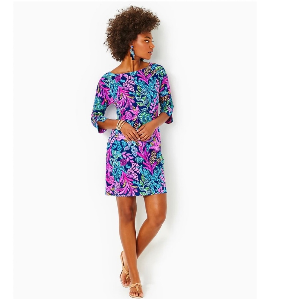Lilly Pulitzer Braedyn Dress Medium UPF 50+ Aegean Navy Calypso Coast Nylon